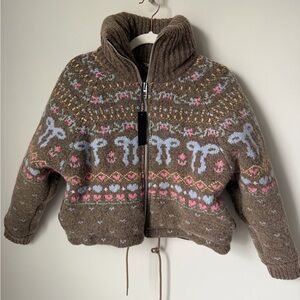 Viral BlankNYC Brown bow knit Puffer Jacket